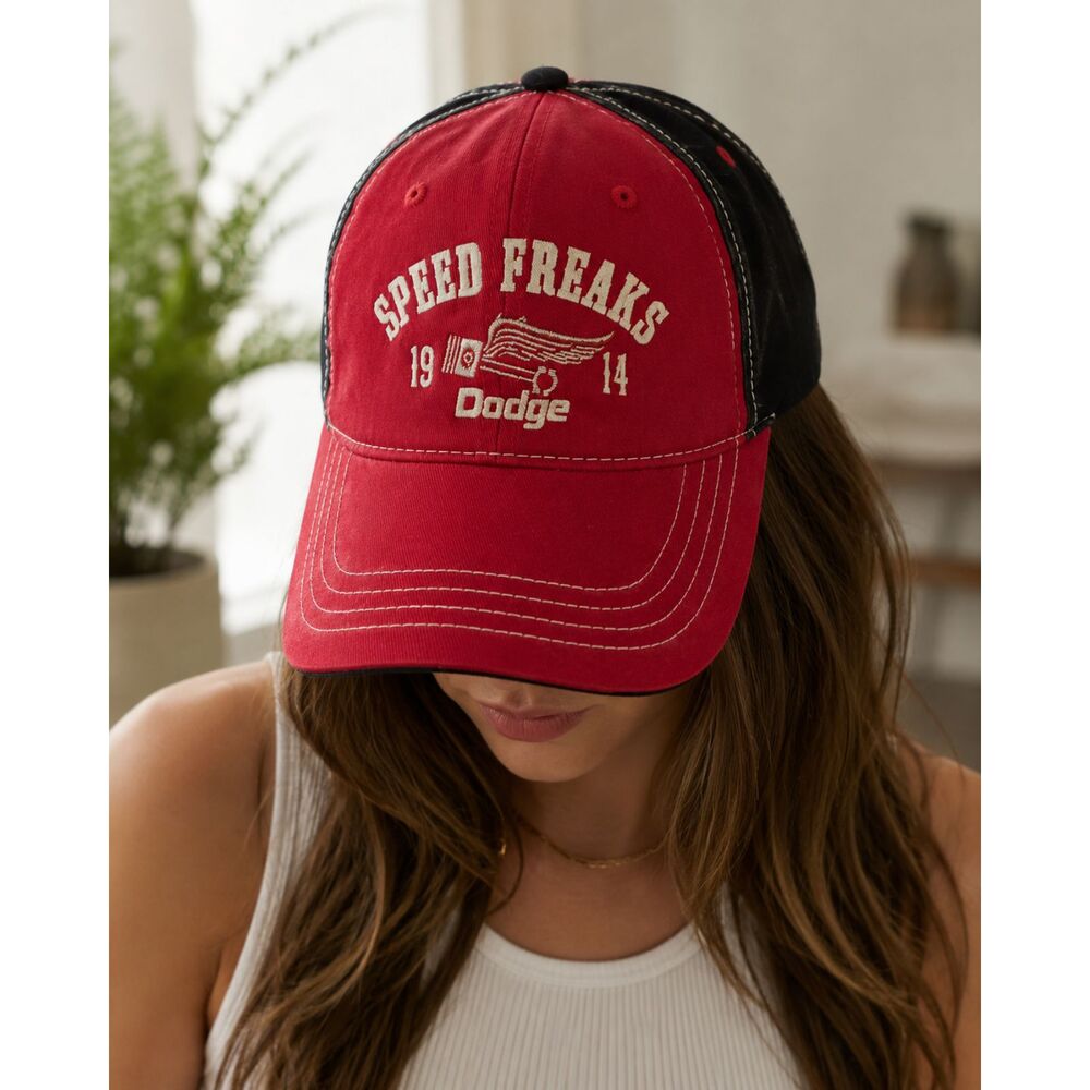 Dodge Speed Freaks 1914 Trucker Hat Red Black Mesh Snapback Racing Cap